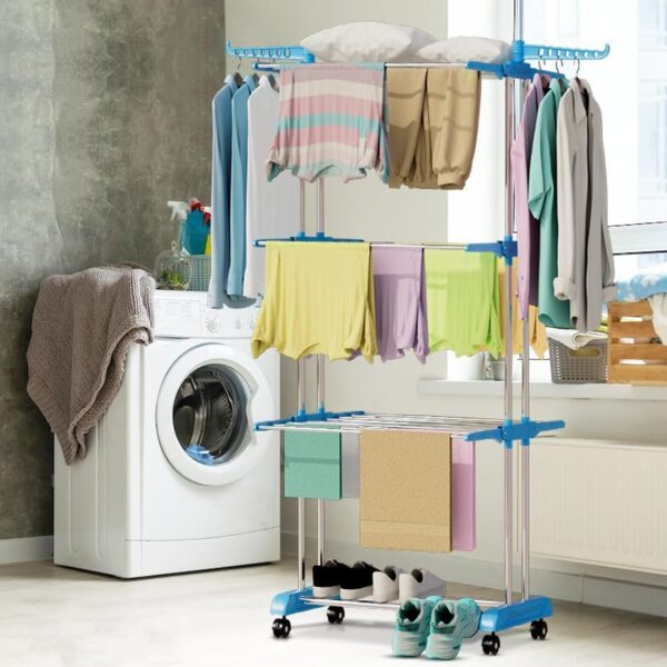 Premium Heavy Duty Stainless Steel 3 Layer Foldable Cloth Drying Stand (1 Set / With Brown Box) - Image 6