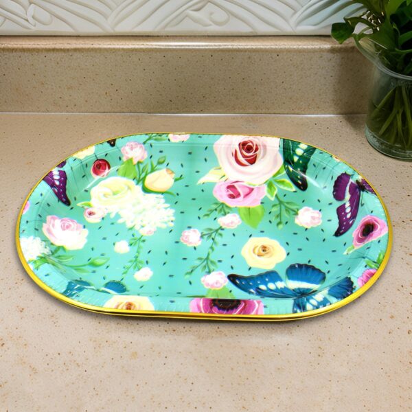 Plastic Flower Printed Design Serving Tray (3 Pcs Set / Mix Color) - Image 6