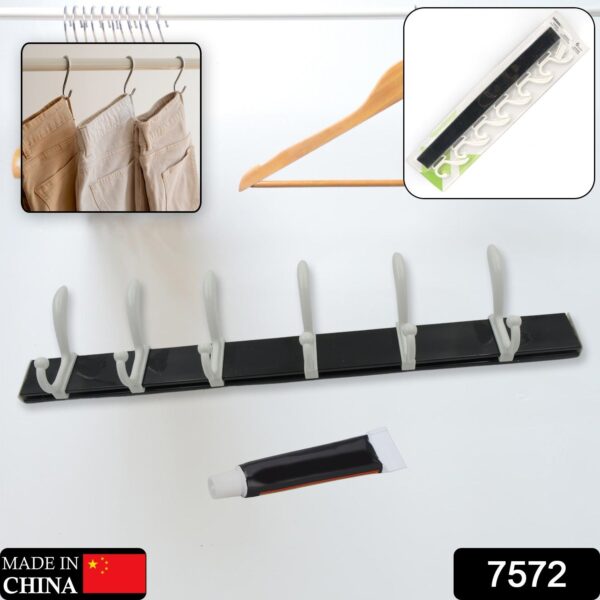 Cloth hanger, Wall Door Hooks Rail for Hanging Clothes for Hanging Hook Rack Rail, Extra Long Coat Hanger Wall Mount for Clothes, Jacket, Hats, 6 Hook With Eco-friendly Liquid Adhesive Glue - Image 2