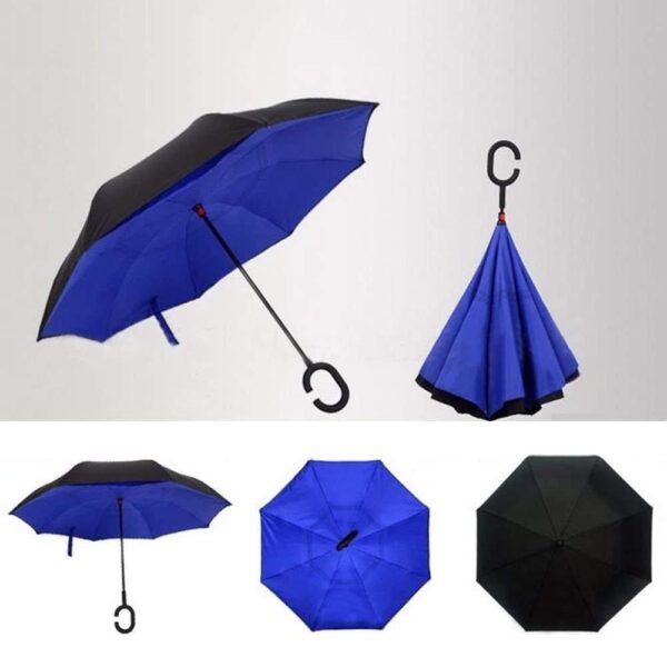 Plain design Windproof Upside Down Reverse Umbrella with C-Shaped Handle - Image 5