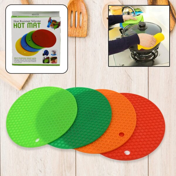 Mat, 4 Pc Silicon Hot Mat For Placing Hot Vessels And Utensils Over It Easily Without Having Any Visible Marks On Surfaces.