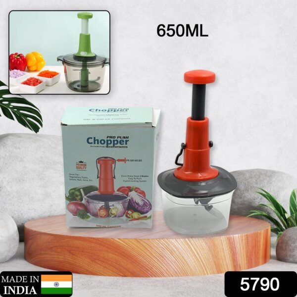 Manual Food Chopper (650ml): 3 Stainless Steel Blades, Locking System, Anti-Slip Base - Image 2