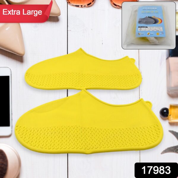 Non-Slip Silicone Rain Reusable Anti skid Waterproof Fordable Boot Shoe Cover (Extra Large Size (XL)/ 1 Pair / Yellow) - Image 2