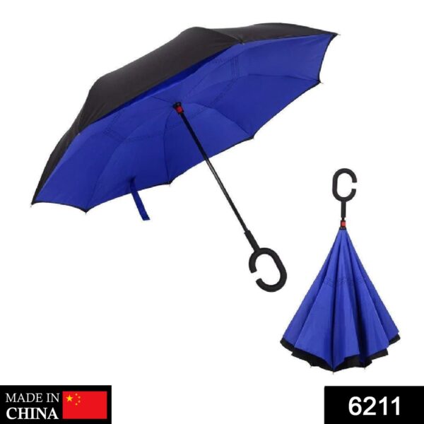 Plain design Windproof Upside Down Reverse Umbrella with C-Shaped Handle - Image 2