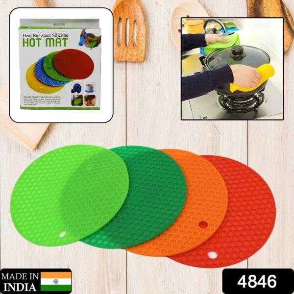 Mat, 4 Pc Silicon Hot Mat For Placing Hot Vessels And Utensils Over It Easily Without Having Any Visible Marks On Surfaces. - Image 2