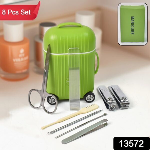 Manicure Kit, Pedicure tools for feet, Nail Clipper (8 Pcs Set / With Mini 4 Wheel Suitcase Trolley) - Image 2